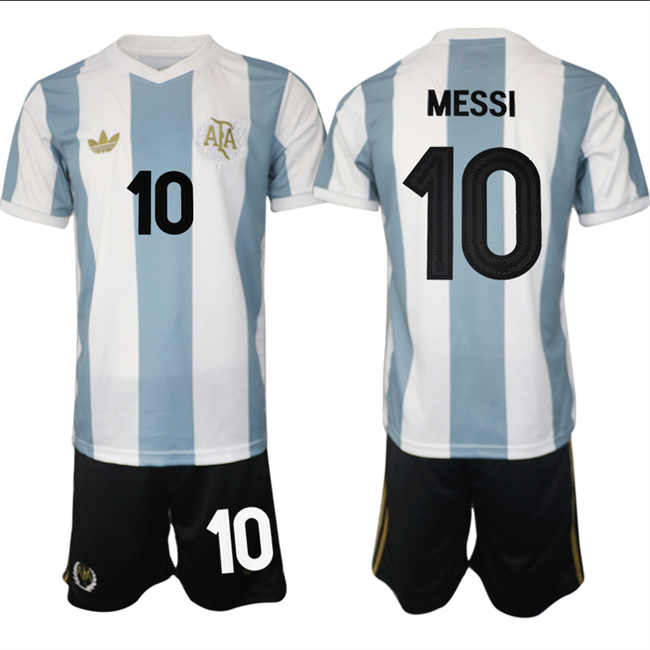 Men's Argentina #10 Lionel Messi White/Blue 2025 Home Soccer Jersey Suit